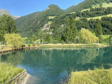 Lungern Adası, Lungern Gölü ya da Lungerensee Kantonu - İsviçre Obwalden Kantonu (Inseli Lungern aus der Vogelperspective am Lungernsee - Kanton Obwald, Schweiz)