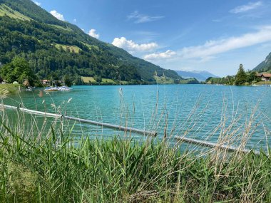 Lungern Gölü veya Lungern Gölü kıyısında bir sahil - İsviçre Obwald Kantonu (Seepark Lungern Oder Strandbad Lungernsee - Kanton Obwald, Schweiz)