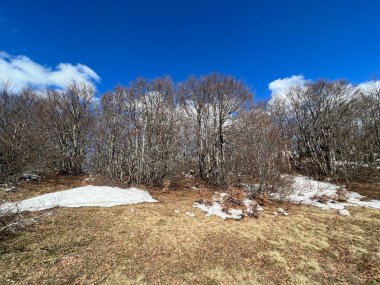 Uzun ve sert bir dağ kışından sonra bahar karının son kalıntıları - Kuzey Velebit Ulusal Parkı, Hırvatistan (Posljednji proljetni ostaci snijega nakon duge i ostre zime - Nacionalni Park Sjeverni Velebit, Hrvatska)