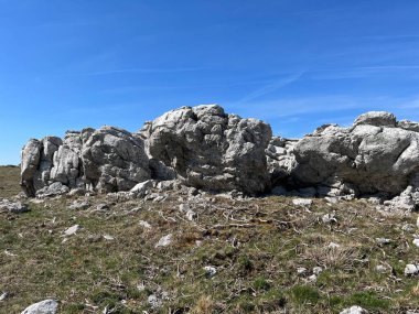 Kireçtaşı kayaları ve karst dağ manzarası - Kuzey Velebit Milli Parkı, Hırvatistan (Vapnenacke stijene i krski planinski krajolik - Nacionalni parkı Sjeverni Velebit, Hrvatska)