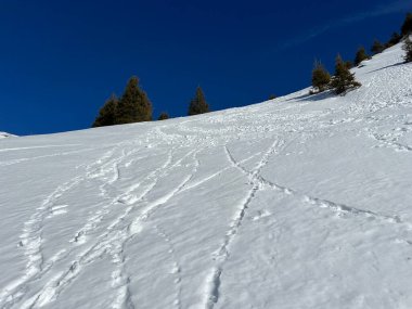 İsviçre Alpleri 'nin taze dağlık kar örtüsünde ve Engelberg - Obwalden Kantonu, İsviçre (Kanton Obwald, Schweiz)