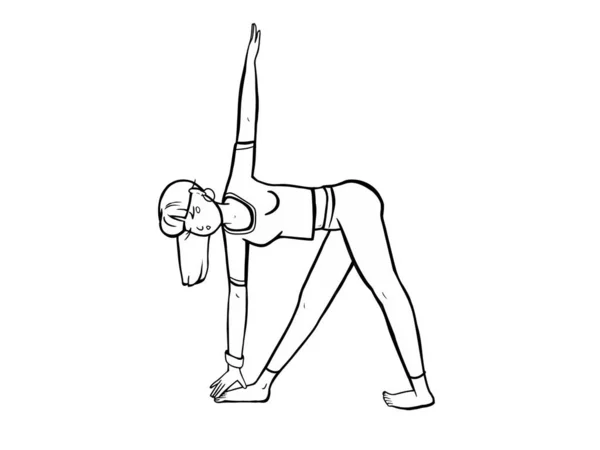 Pigen Udfører Assanas Yoga Øvelser Sort Hvid Lineær Tegning - Stock-foto