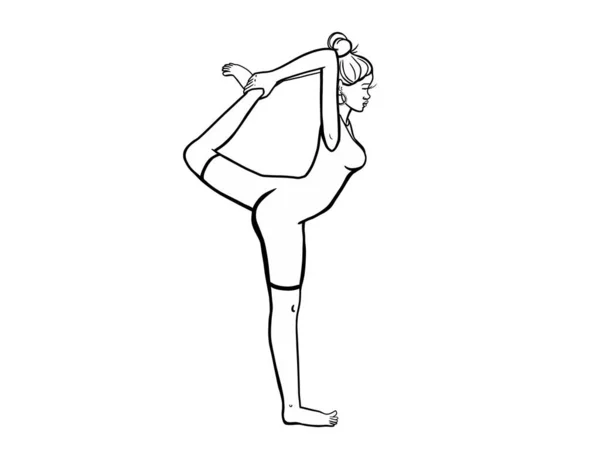 Girl Performs Assanas Yoga Exercises Black White Linear Drawing — Stock Photo, Image