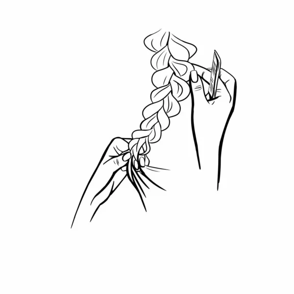 Drawing for advertising of hairdressing services, illustration of weaving braids, creating hairstyles