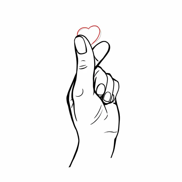 International hand gesture love, heart. Black and white illustration, linear drawing