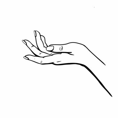 Hand gesture, sign of approval, acceptance and friendship, hand palm up, black and white illustration