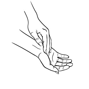 Hands, female hands, hand skin care with rejuvenation cream, linear drawing for advertising, personal care, beauty procedures, beauty salon