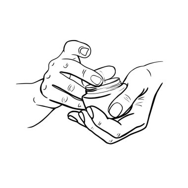 Hands holding a jar of hand cream, female hands, hand skin care with rejuvenation cream, line drawing for advertising, personal care, beauty treatments, beauty salon