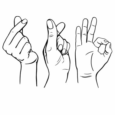 El hareketleri, çizim seti, siyah beyaz çizimler.