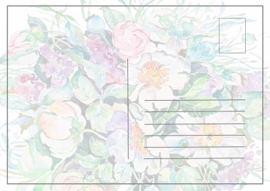 Postcard template, open letter, design floral background, watercolor illustration