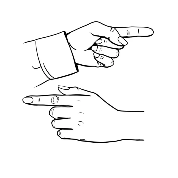 Hand, hand and pointing finger, pointer, index finger, black and white drawing, illustration set