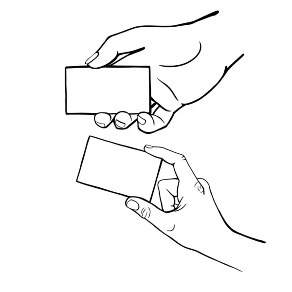 Hand Met Een Visitekaartje Een Set Lijntekeningen Illustratie — Stockfoto