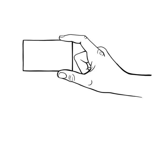 Hand Heeft Een Visitekaartje Lineaire Tekening Handgebaren — Stockfoto