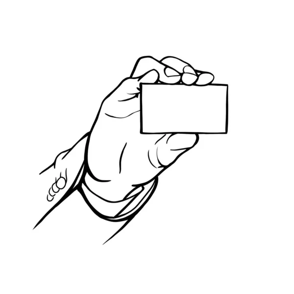 Hand Holds Business Card Linear Drawing Hand Gestures — Stock Photo, Image