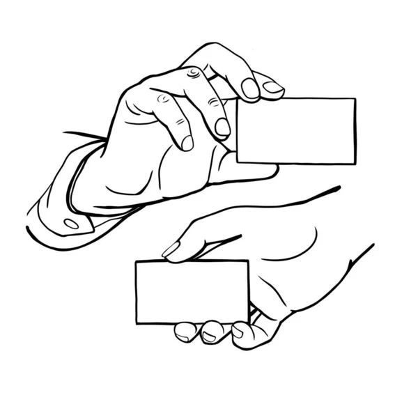 Ręczne Trzymanie Wizytówki Zestaw Rysunków Linii Ilustracja — Zdjęcie stockowe
