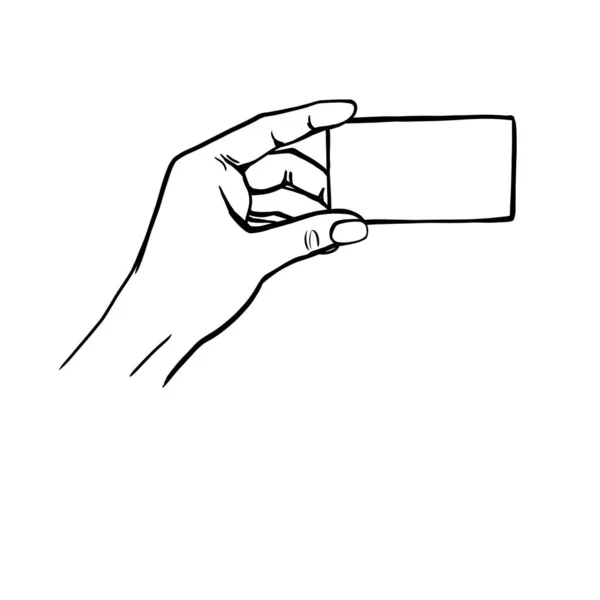 Mão Segura Cartão Visita Desenho Linear Gestos Mão — Fotografia de Stock
