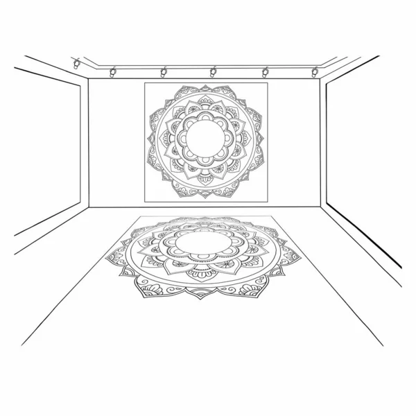 Ideální Prostor Pro Jógu Jógu Tematické Dekorace Stěně Podlaze Lineární — Stock fotografie