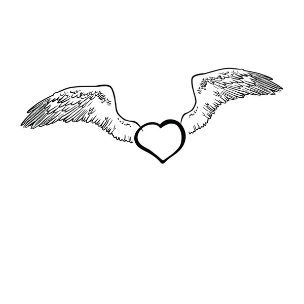 Coração Com Asas Símbolo Bonito Amor Amizade Local Puxando Ilustração — Fotografia de Stock