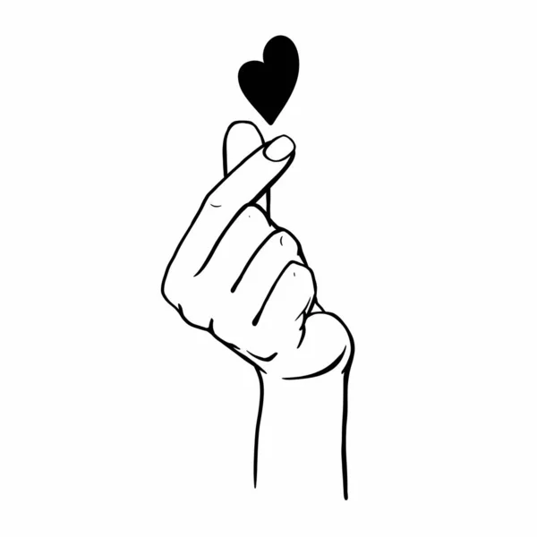Międzynarodowy Gest Ręczny Miłość Serce Ilustracja Czarno Biała Rysunek Liniowy — Zdjęcie stockowe