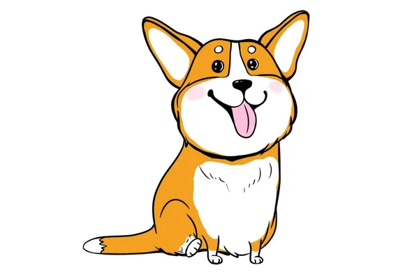 Cute Corgi Breed Small Dogs Color Drawing Illustration Sticker — Stock Photo, Image