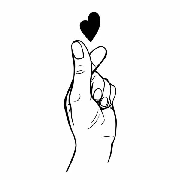 International Hand Gesture Love Heart Black White Illustration Linear Drawing — Stock Photo, Image