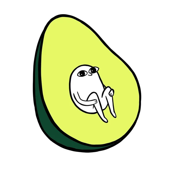 Avocado Mit Einem Stein Form Eines Lustigen Mannes Zeichentrickfigur Farbabbildung — Stockfoto