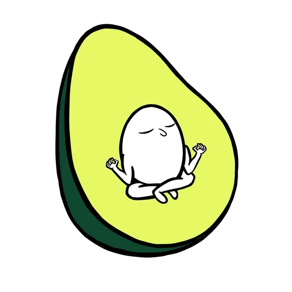 Avocado with a stone in the form of a funny man, cartoon character, color illustration, stylish print
