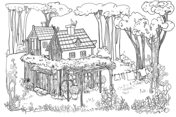 Märchenhaus Auf Einer Waldlichtung Haus Einer Waldfee Märchenheld Zeichnung Zum — Stockfoto