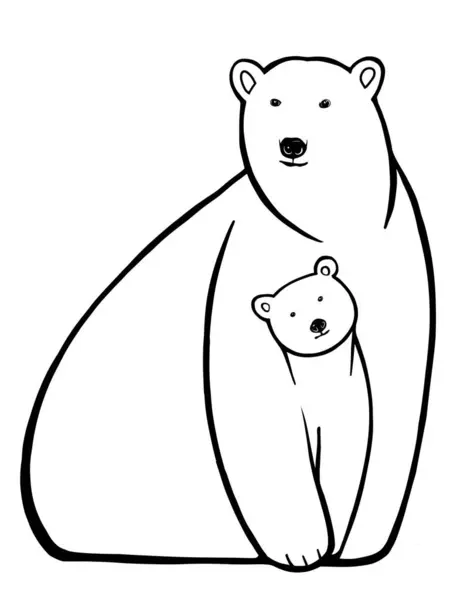Lední Medvědi Matka Mládě Lineární Kresba Plakát Ilustrace Pro Společnost — Stock fotografie
