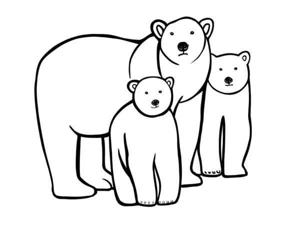 Ursos Polares Desenho Silhueta Família Ursos Mãe Urso Filhotes Ilustração — Fotografia de Stock