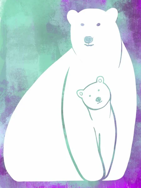 Isbjörnar Siluettteckning Björnfamilj Björnmamma Och Ungar Illustration — Stockfoto