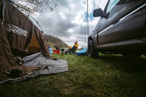 Лагерь Пустыне Внедорожник Палатки Оборудование Туризма Путешествия Отдых Активный Отдых — стоковое фото