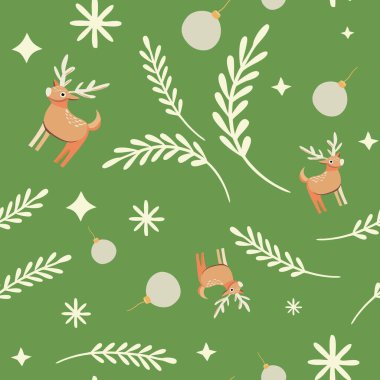 Noel tasarımı için ren geyikleri, brunchlar ve kar taneleriyle kusursuz desen