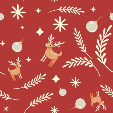 Noel tasarımı için ren geyikleri, brunchlar ve kar taneleriyle kusursuz desen