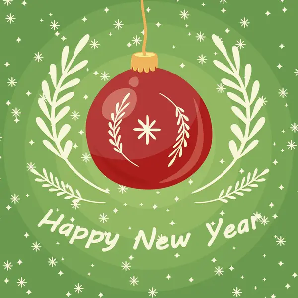 Noel ağacı balosuyla birlikte tebrik kartı. Yeni yıl için vektör illüstrasyonu