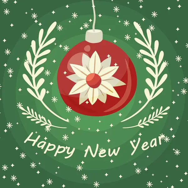 Noel ağacı balosuyla birlikte tebrik kartı. Yeni yıl için vektör illüstrasyonu