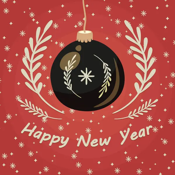 Noel ağacı balosuyla birlikte tebrik kartı. Yeni yıl için vektör illüstrasyonu
