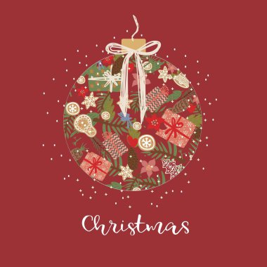 Yeni yıl kartı mı? Tasarım için sevimli elementlere sahip vektör şablonu