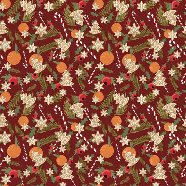 Noel elementleriyle kusursuz bir desen. Parlak renklerde vektör illüstrasyonu.