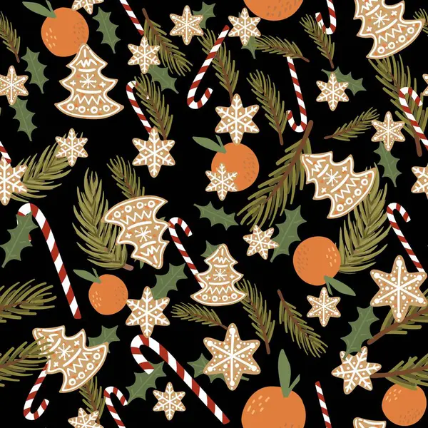 Noel elementleriyle kusursuz bir desen. Parlak renklerde vektör illüstrasyonu.
