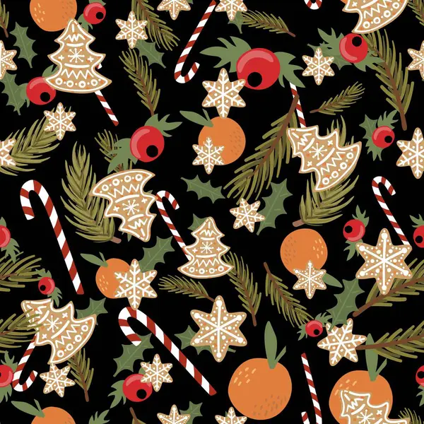 Noel elementleriyle kusursuz bir desen. Parlak renklerde vektör illüstrasyonu.