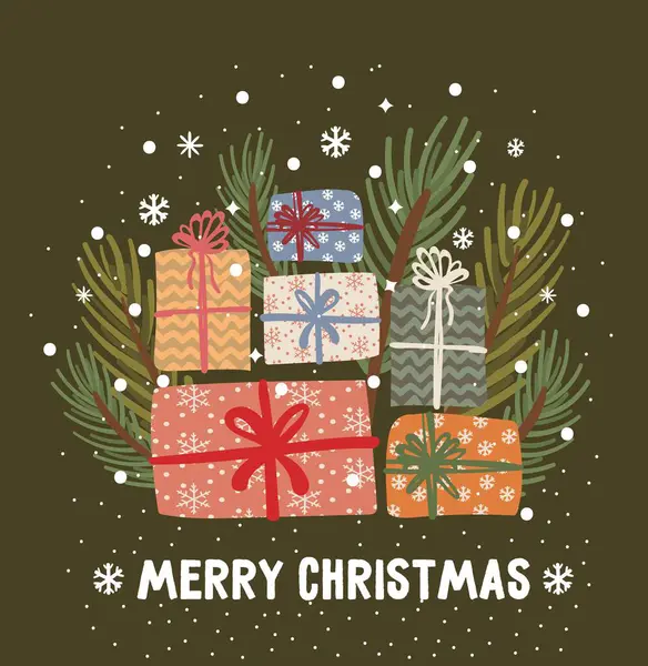 - Yeni yıl tebrik kartı. Tasarım için sevimli elementlere sahip vektör şablonu