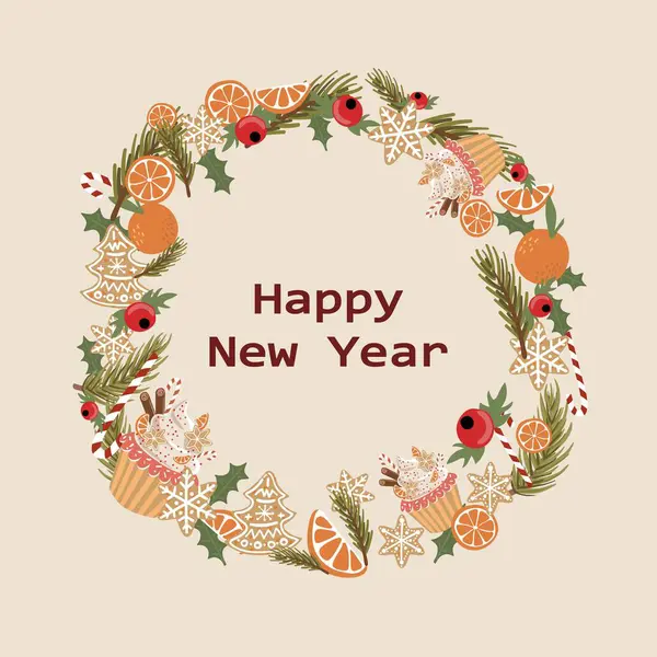 Yeni yıl kartı mı? Tasarım için sevimli elementlere sahip vektör şablonu