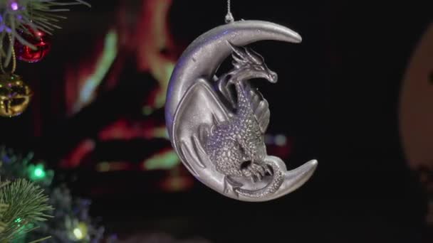 Dragon Good Luck Symbol 2024 Fireplace Christmas Tree Toys Garland — Stock Video