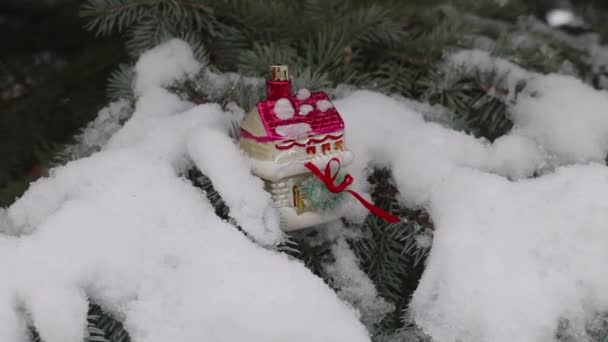 Hóval Borított Karácsonyfát Díszített Parkban Boldog Karácsonyt Boldog Évet Természetes — Stock videók