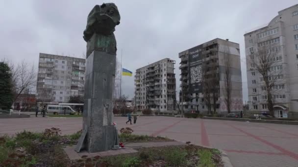 Borodyanka Oekraïne 2023 Een Gebouw Met Meerdere Verdiepingen Dat Verwoest — Stockvideo