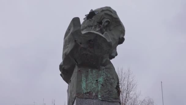 Borodyanka Oekraïne 2023 Vernietigd Monument Voor Oekraïense Dichter Taras Shevchenko — Stockvideo