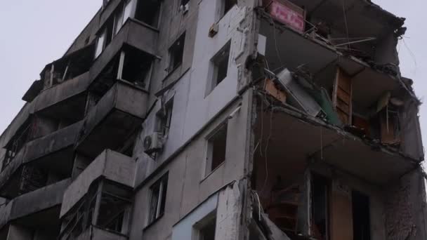 Borodyanka Ukrayna Rus Balistik Füzesi Tarafından Yıkılan Çok Katlı Bir — Stok video