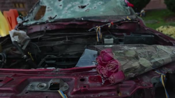 Kiev Oekraïne Auto Van Verdedigers Van Oekraïne Werd Neergeschoten Door — Stockvideo
