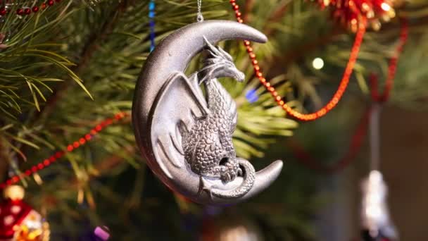 Dragão Boa Sorte Símbolo 2024 Árvore Natal Brinquedos Guirlanda Decorações — Vídeo de Stock